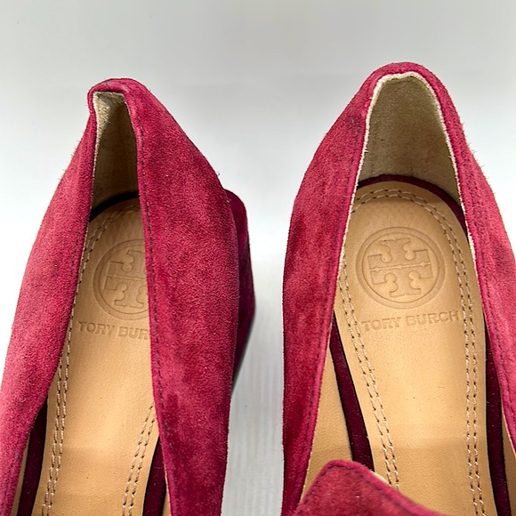 Tory Burch Maroon Raspberry Red Block Heel Tess Loafer Shoes **Size 6** - Picture 3 of 6